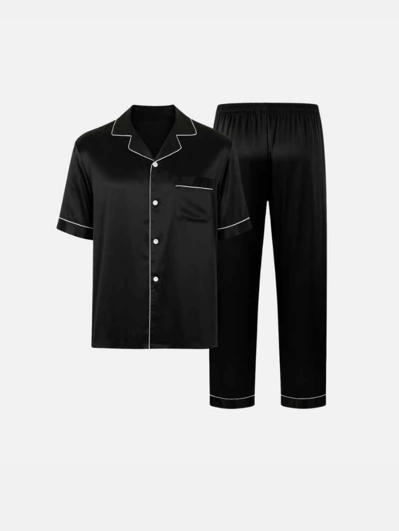 Men’s Black Pajama Set – Short Sleeve Luxury Sleepwear