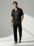 Men’s Black Pajama Set – Short Sleeve Luxury Sleepwear