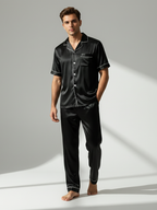 Men’s Black Pajama Set – Short Sleeve Luxury Sleepwear