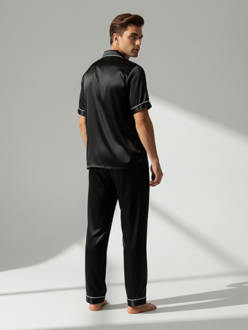 Men’s Black Pajama Set – Short Sleeve Luxury Sleepwear