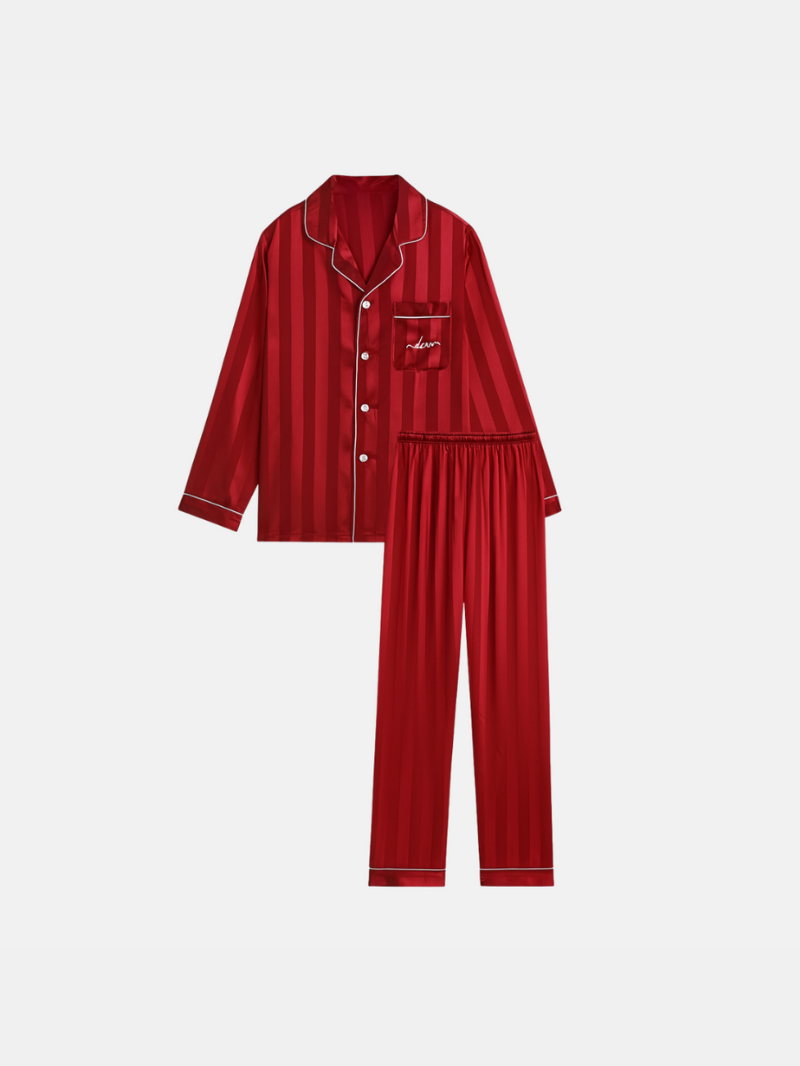 Men’s Silk Satin Pajama Set – Breathable, Lightweight Sleepwear with Long Sleeves & Pants