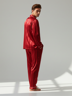 Men’s Silk Satin Pajama Set – Breathable, Lightweight Sleepwear with Long Sleeves & Pants