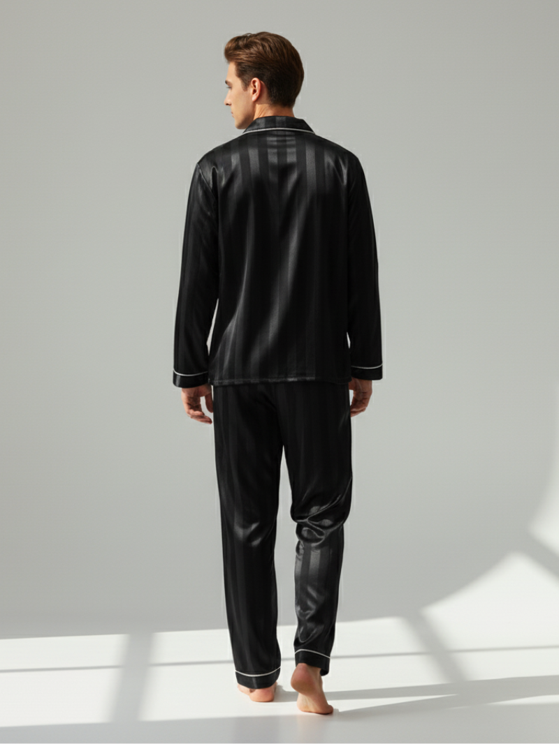 Men’s Silk Satin Pajama Set – Breathable, Lightweight Sleepwear with Long Sleeves & Pants