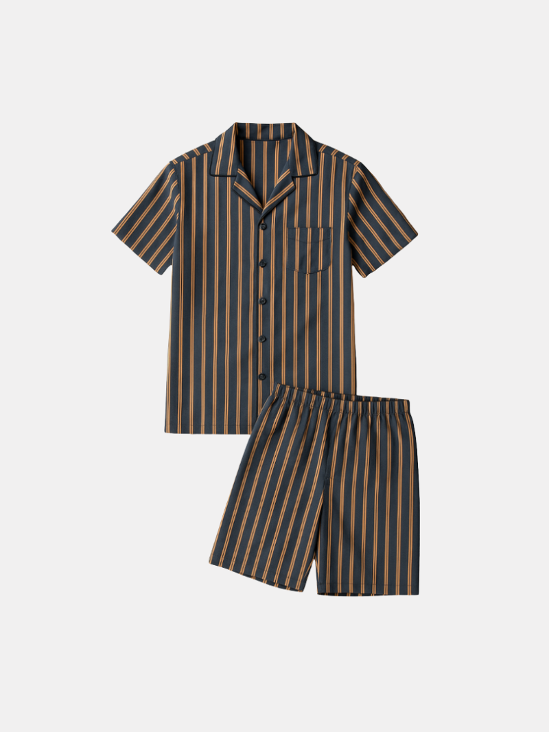Men’s Reversible Collar Summer Pajama Set – Cool, Breathable, Skin-friendly Shorts and Short Sleeve Top