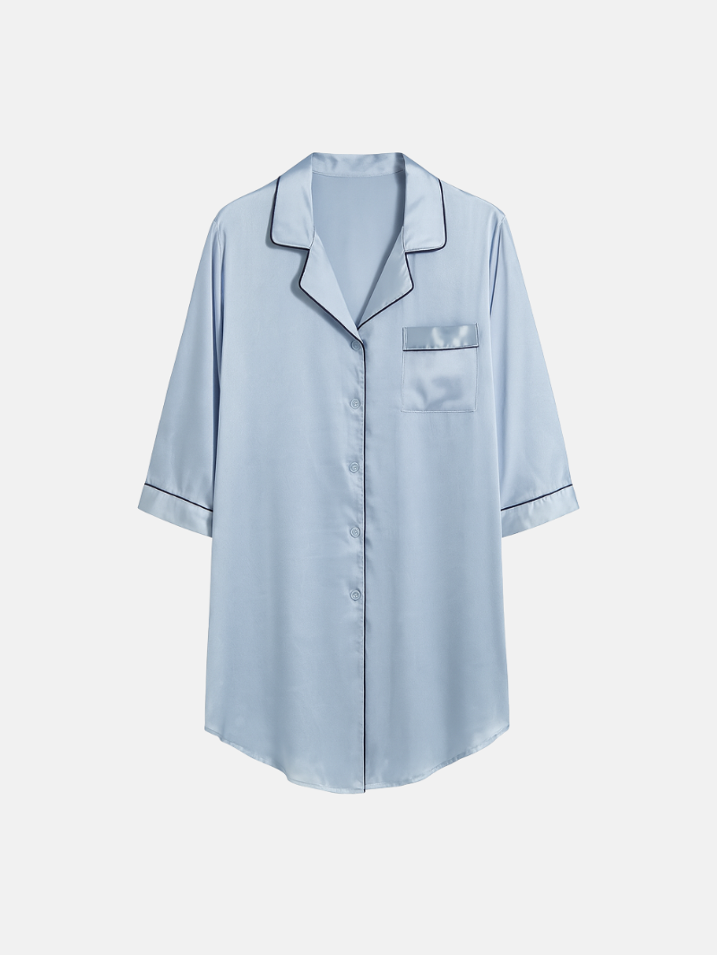 Women's Silk Nightdress with Shirt Collar – Elegant Women’s Sleepwear